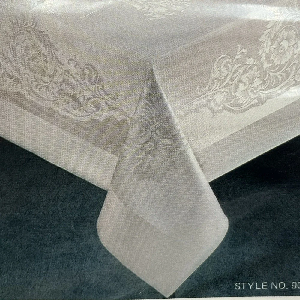 Patrician Scroll Damask Tablecloth Oblong 63x123 White 9 Napkins Czech VTG